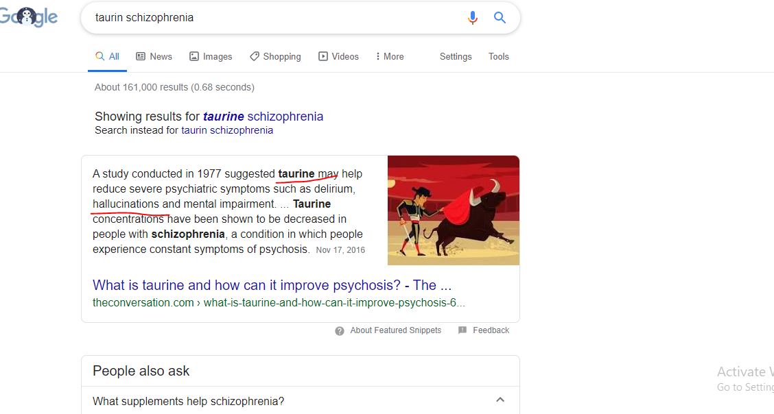 Taurine schiophrenia google search